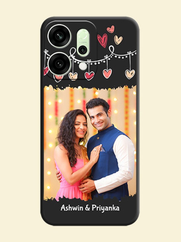 Pink Love Hangings with Name On Space Black Custom Soft Matte Mobile Back Cover - Oppo Reno 14 5G