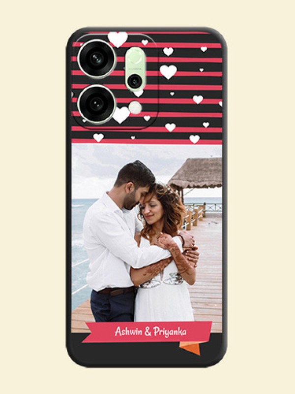 White Color Love Symbols with Pink Lines Pattern On Space Black Custom Soft Matte Mobile Back Cover - Oppo Reno 14 5G