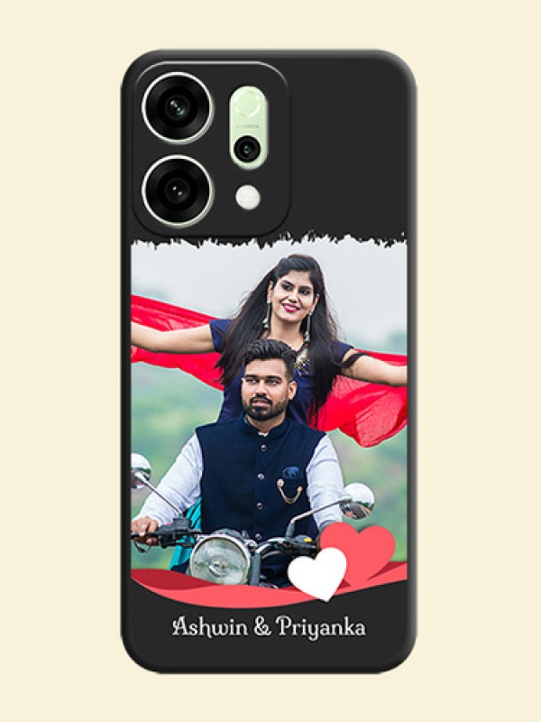 Pin Color Love Shaped Ribbon Design with Text On Space Black Custom Soft Matte Mobile Back Cover - Oppo Reno 14 5G