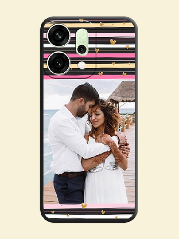 Multicolor Lines and Golden Love Symbols Design on Photo On Space Black Custom Soft Matte Mobile Back Cover - Oppo Reno 14 5G