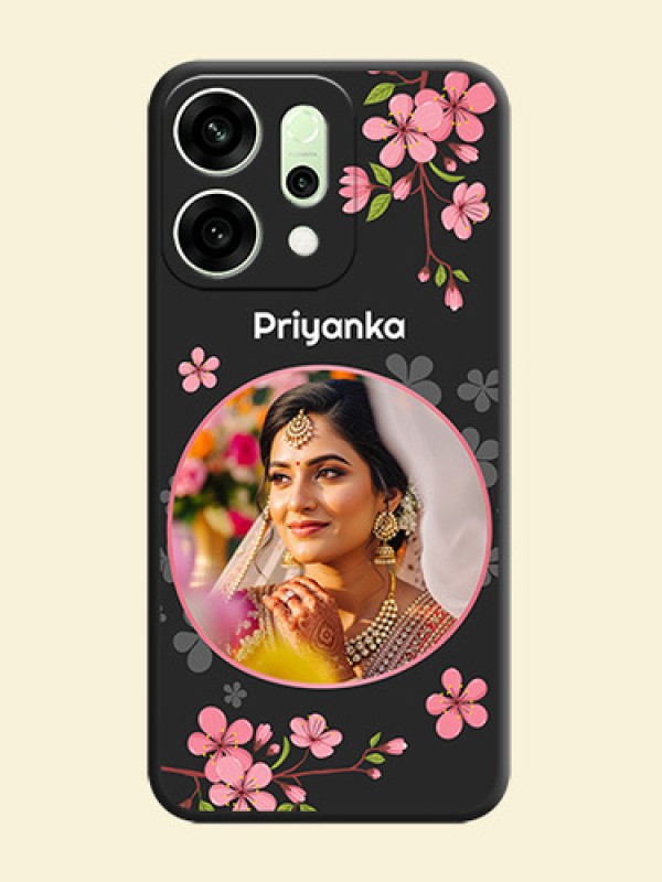 Round Image with Pink Color Floral Design on Photo On Space Black Custom Soft Matte Mobile Back Cover - Oppo Reno 14 5G