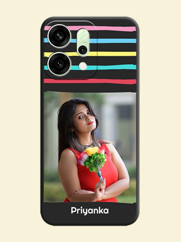 Multicolor Lines with Image On Space Black Custom Soft Matte Mobile Back Cover - Oppo Reno 14 5G