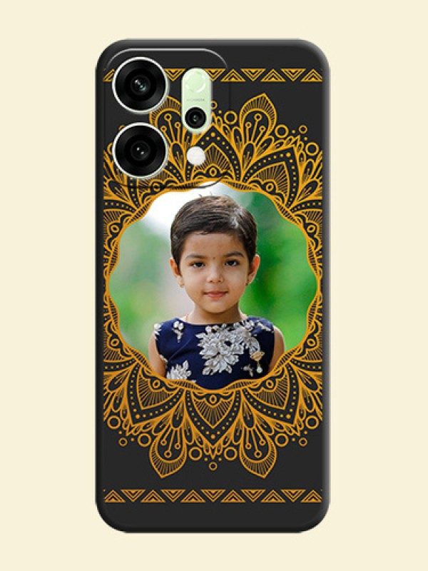 Round Image with Floral Design On Space Black Custom Soft Matte Mobile Back Cover - Oppo Reno 14 5G