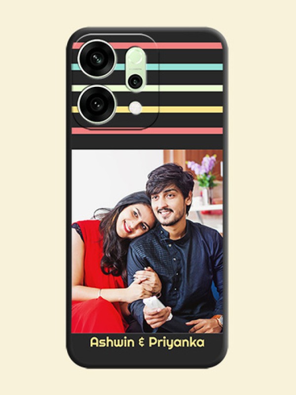 Color Stripes with Photo and Text on Photo On Space Black Custom Soft Matte Mobile Back Cover - Oppo Reno 14 5G