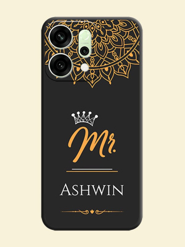 Mr Name with Floral Design On Space Black Custom Soft Matte Mobile Back Cover - Oppo Reno 14 5G