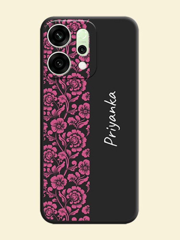 Pink Floral Pattern Design With Custom Text On Space Black Custom Soft Matte Mobile Back Cover - Oppo Reno 14 5G