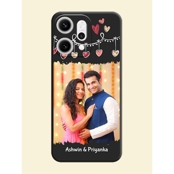 Pink Love Hangings with Name On Space Black Custom Soft Matte Mobile Back Cover - Oppo Reno 14 Pro 5G Pink Love Hangings with Name On Space Black Custom Soft Matte Mobile Back Cover - Oppo Reno 14 Pro 5G