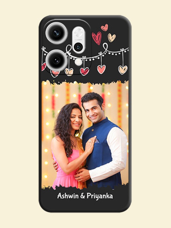 Pink Love Hangings with Name On Space Black Custom Soft Matte Mobile Back Cover - Oppo Reno 14 Pro 5G