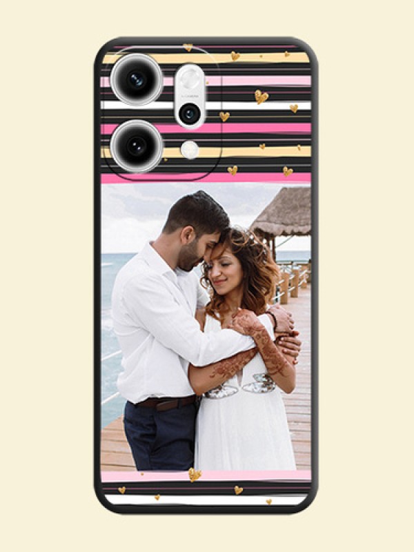 Multicolor Lines and Golden Love Symbols Design on Photo On Space Black Custom Soft Matte Mobile Back Cover - Oppo Reno 14 Pro 5G