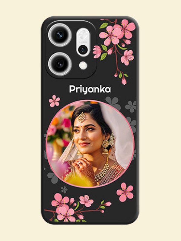 Round Image with Pink Color Floral Design on Photo On Space Black Custom Soft Matte Mobile Back Cover - Oppo Reno 14 Pro 5G