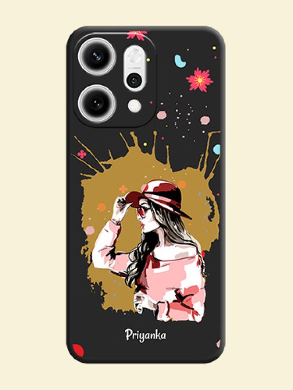 Mordern Lady With Color Splash Background With Custom Text On Space Black Custom Soft Matte Mobile Back Cover - Oppo Reno 14 Pro 5G