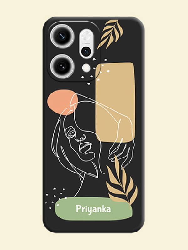 Custom Text With Line Art Of Women & Leaves Design On Space Black Custom Soft Matte Mobile Back Cover - Oppo Reno 14 Pro 5G
