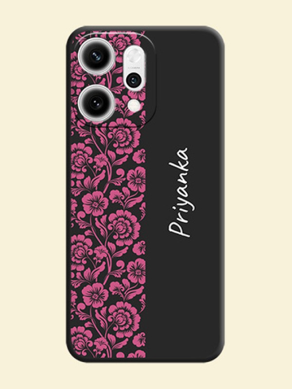 Pink Floral Pattern Design With Custom Text On Space Black Custom Soft Matte Mobile Back Cover - Oppo Reno 14 Pro 5G