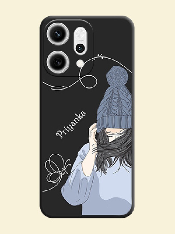 Girl With Blue Winter Outfiit Custom Text Design On Space Black Custom Soft Matte Mobile Back Cover - Oppo Reno 14 Pro 5G