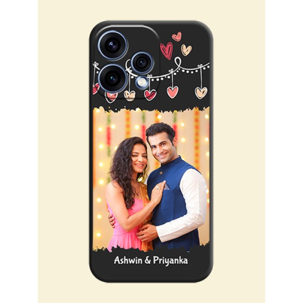 Pink Love Hangings with Name On Space Black Custom Soft Matte Mobile Back Cover - Oppo Reno 15 5G Pink Love Hangings with Name On Space Black Custom Soft Matte Mobile Back Cover - Oppo Reno 15 5G