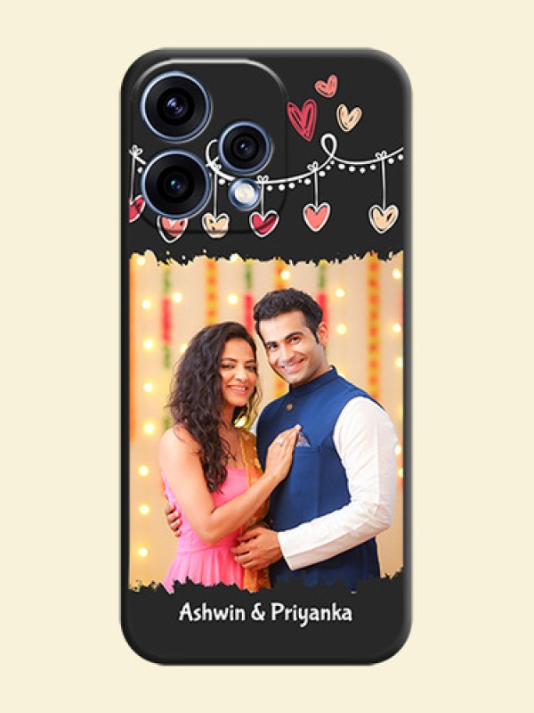 Pink Love Hangings with Name On Space Black Custom Soft Matte Mobile Back Cover - Oppo Reno 15 5G