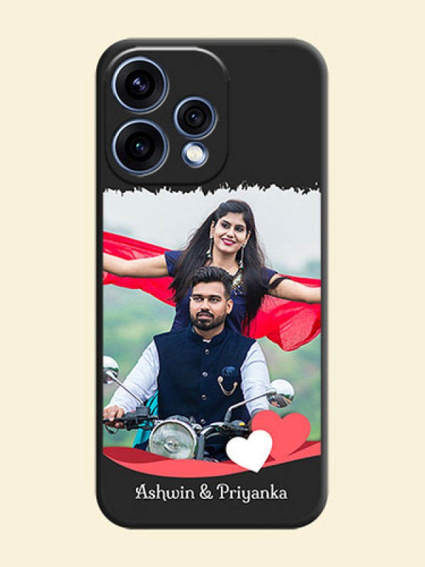 Pin Color Love Shaped Ribbon Design with Text On Space Black Custom Soft Matte Mobile Back Cover - Oppo Reno 15 5G
