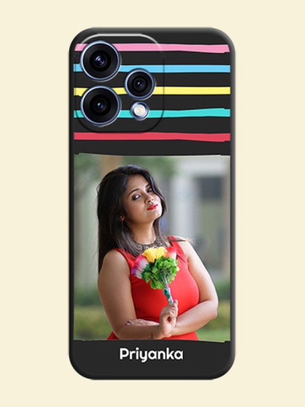 Multicolor Lines with Image On Space Black Custom Soft Matte Mobile Back Cover - Oppo Reno 15 5G