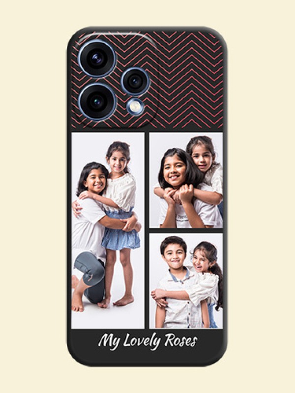 Wave Pattern with 3 Image Holder On Space Black Custom Soft Matte Mobile Back Cover - Oppo Reno 15 5G