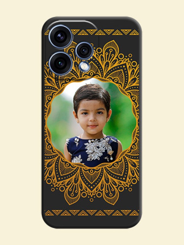 Round Image with Floral Design On Space Black Custom Soft Matte Mobile Back Cover - Oppo Reno 15 5G