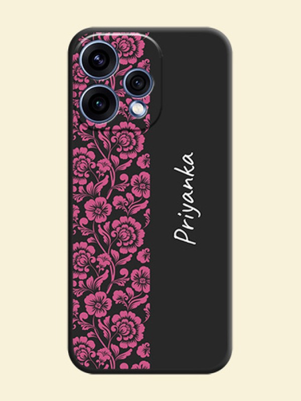 Pink Floral Pattern Design With Custom Text On Space Black Custom Soft Matte Mobile Back Cover - Oppo Reno 15 5G