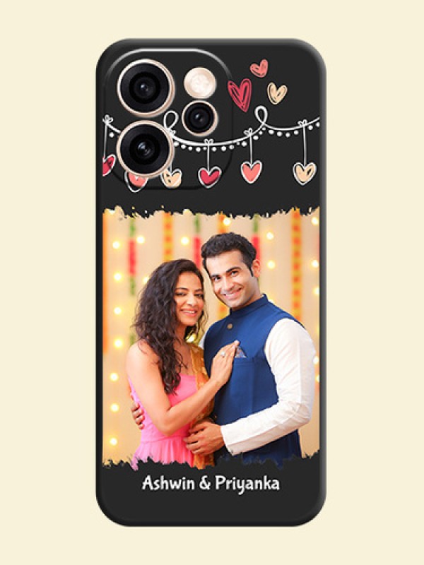 Pink Love Hangings with Name On Space Black Custom Soft Matte Mobile Back Cover - Oppo Reno 15 Pro 5G