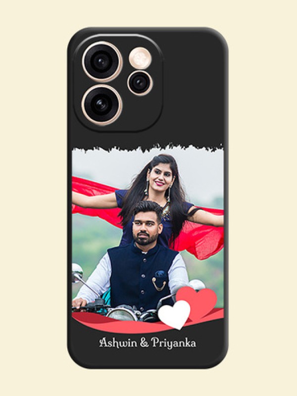 Pin Color Love Shaped Ribbon Design with Text On Space Black Custom Soft Matte Mobile Back Cover - Oppo Reno 15 Pro 5G
