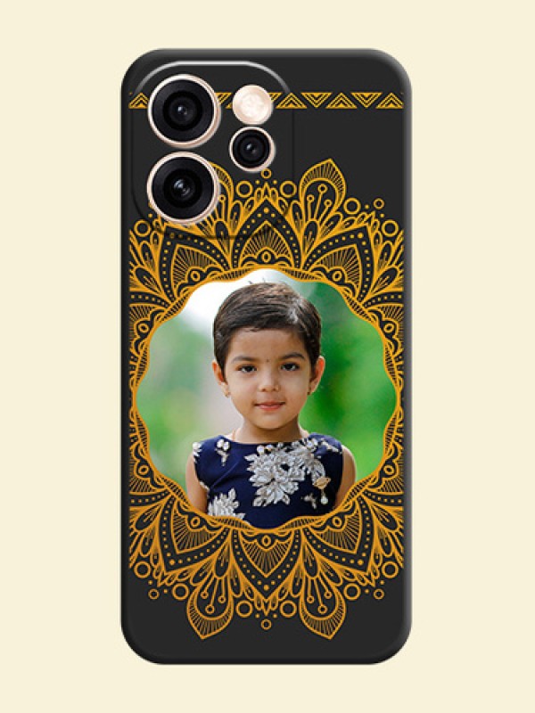 Round Image with Floral Design On Space Black Custom Soft Matte Mobile Back Cover - Oppo Reno 15 Pro 5G