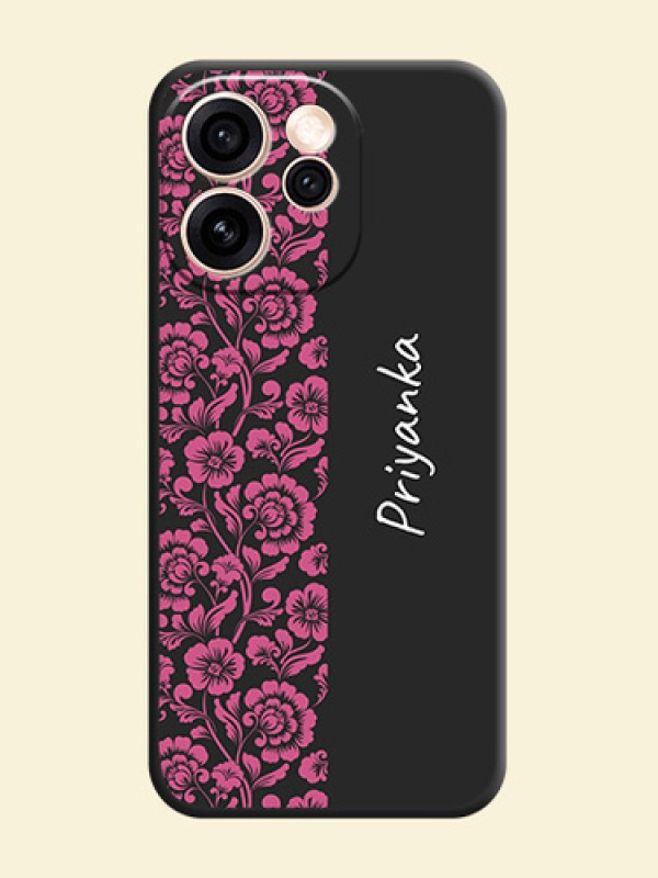 Pink Floral Pattern Design With Custom Text On Space Black Custom Soft Matte Mobile Back Cover - Oppo Reno 15 Pro 5G