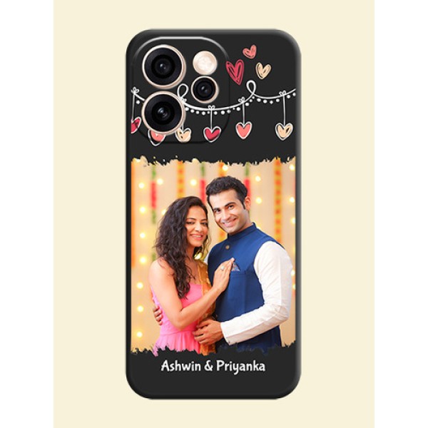 Pink Love Hangings with Name On Space Black Custom Soft Matte Mobile Back Cover - Oppo Reno 15 Pro Mini 5G Pink Love Hangings with Name On Space Black Custom Soft Matte Mobile Back Cover - Oppo Reno 15 Pro Mini 5G