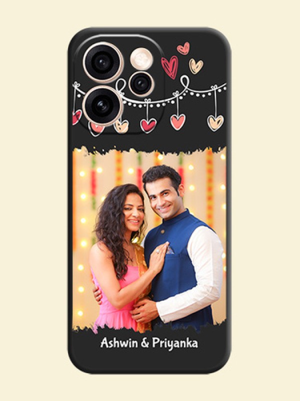 Pink Love Hangings with Name On Space Black Custom Soft Matte Mobile Back Cover - Oppo Reno 15 Pro Mini 5G