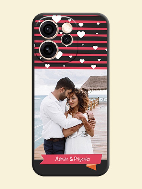 White Color Love Symbols with Pink Lines Pattern On Space Black Custom Soft Matte Mobile Back Cover - Oppo Reno 15 Pro Mini 5G