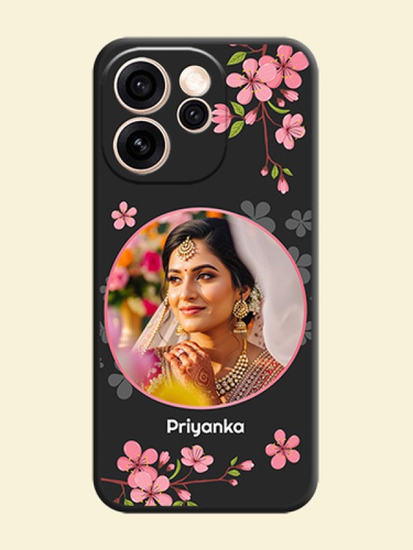 Round Image with Pink Color Floral Design on Photo On Space Black Custom Soft Matte Mobile Back Cover - Oppo Reno 15 Pro Mini 5G