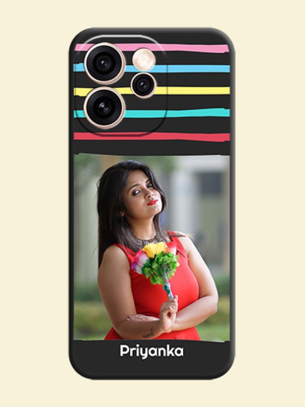 Multicolor Lines with Image On Space Black Custom Soft Matte Mobile Back Cover - Oppo Reno 15 Pro Mini 5G