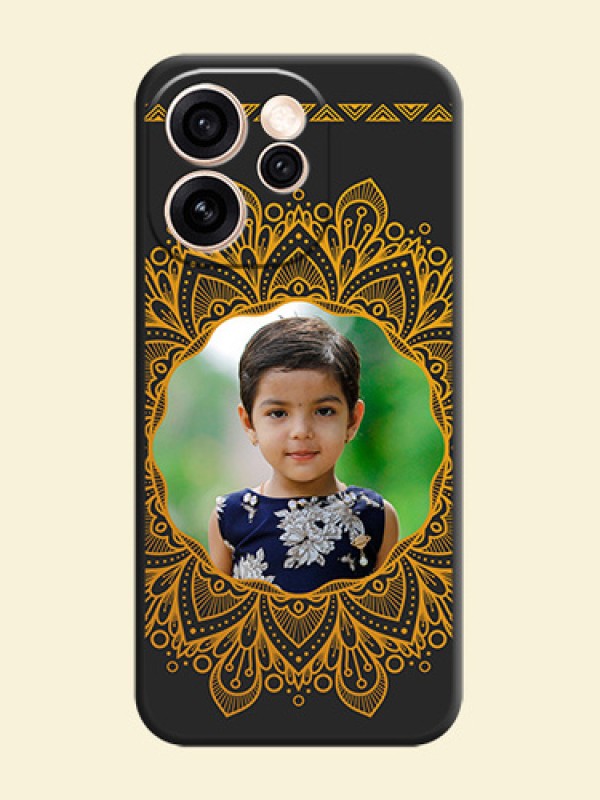Round Image with Floral Design On Space Black Custom Soft Matte Mobile Back Cover - Oppo Reno 15 Pro Mini 5G