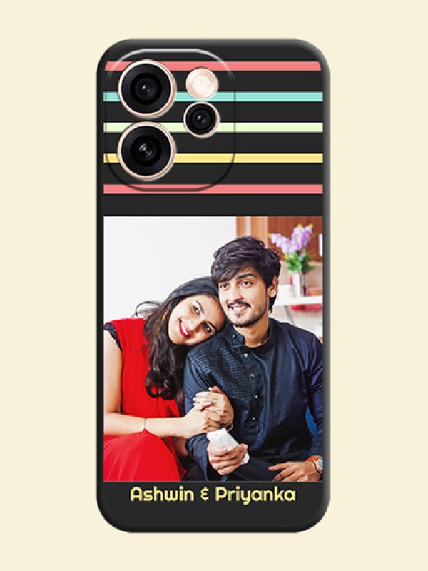 Color Stripes with Photo and Text on Photo On Space Black Custom Soft Matte Mobile Back Cover - Oppo Reno 15 Pro Mini 5G
