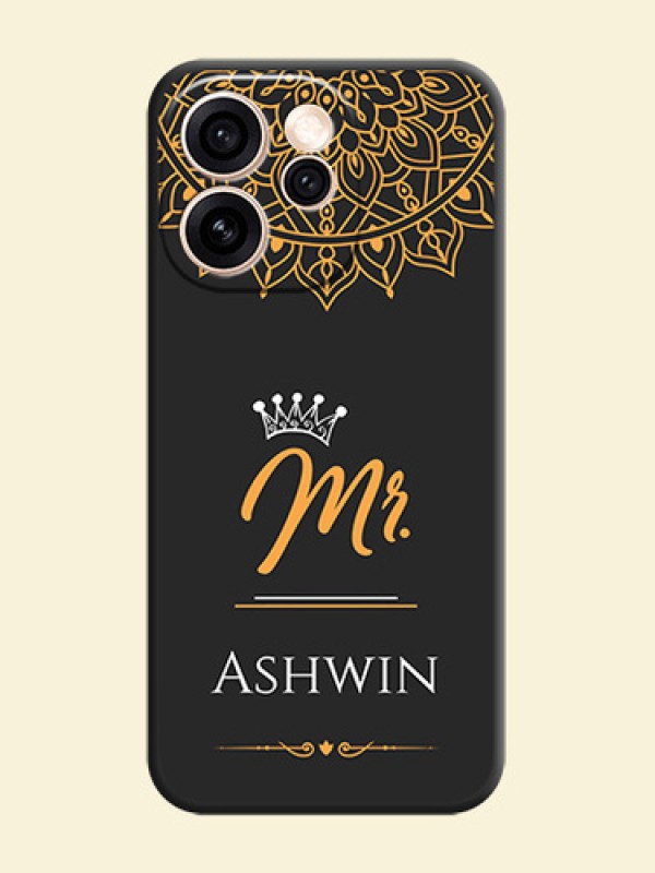 Mr Name with Floral Design On Space Black Custom Soft Matte Mobile Back Cover - Oppo Reno 15 Pro Mini 5G