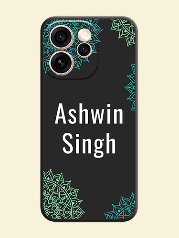 Your Name with Floral Design On Space Black Custom Soft Matte Mobile Back Cover - Oppo Reno 15 Pro Mini 5G
