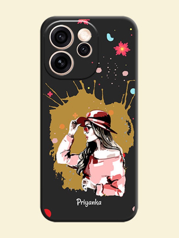 Mordern Lady With Color Splash Background With Custom Text On Space Black Custom Soft Matte Mobile Back Cover - Oppo Reno 15 Pro Mini 5G