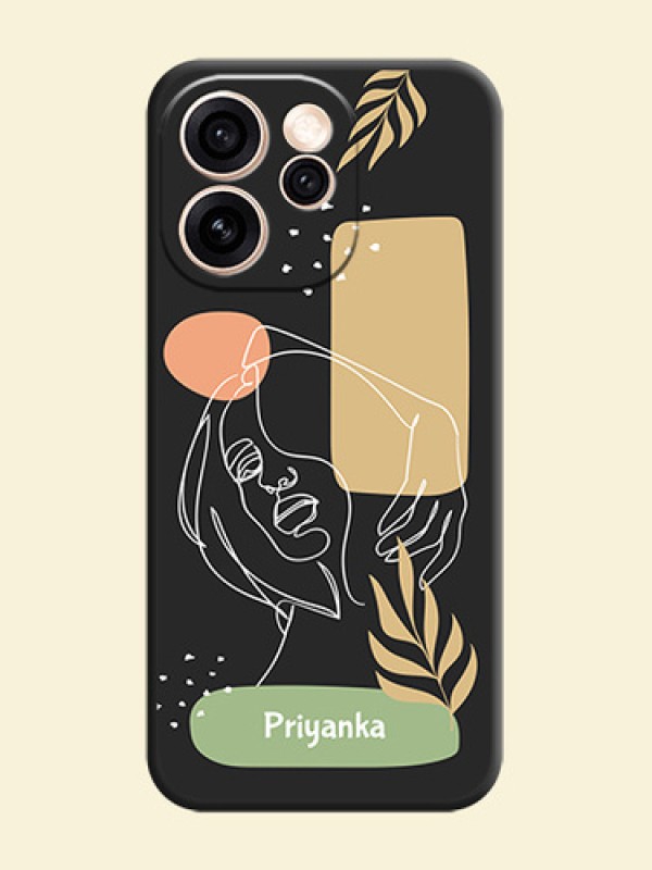 Custom Text With Line Art Of Women & Leaves Design On Space Black Custom Soft Matte Mobile Back Cover - Oppo Reno 15 Pro Mini 5G