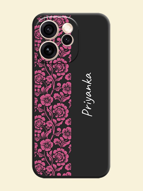 Pink Floral Pattern Design With Custom Text On Space Black Custom Soft Matte Mobile Back Cover - Oppo Reno 15 Pro Mini 5G