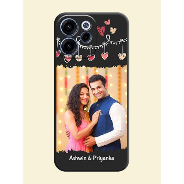 Pink Love Hangings with Name On Space Black Custom Soft Matte Mobile Back Cover - Oppo Reno 15C 5G Pink Love Hangings with Name On Space Black Custom Soft Matte Mobile Back Cover - Oppo Reno 15C 5G