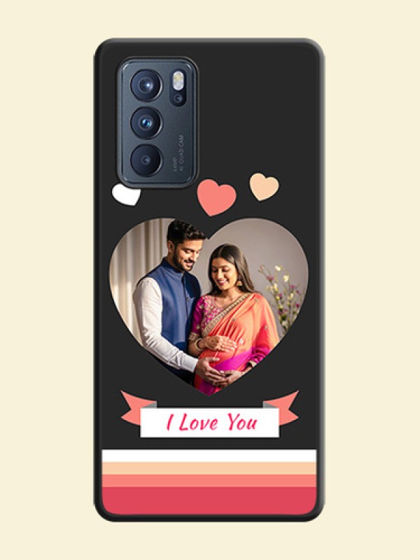 Love Shaped Photo with Colorful Stripes on Personalised Space Black Soft Matte Cases - Oppo Reno 6 Pro 5G