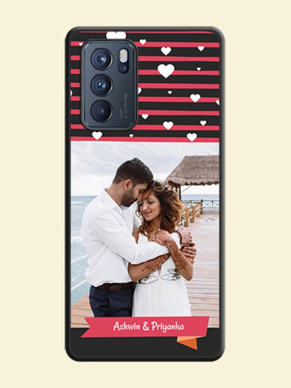 White Color Love Symbols with Pink Lines Pattern on Space Black Custom Soft Matte Phone Cases - Oppo Reno 6 Pro 5G