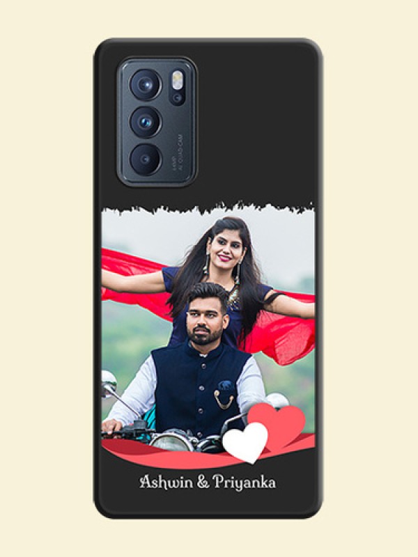 Pin Color Love Shaped Ribbon Design with Text on Space Black Custom Soft Matte Phone Back Cover - Oppo Reno 6 Pro 5G