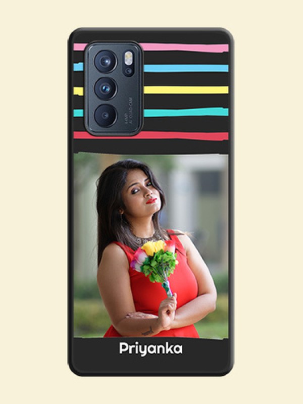 Multicolor Lines with Image on Space Black Personalized Soft Matte Phone Covers - Oppo Reno 6 Pro 5G