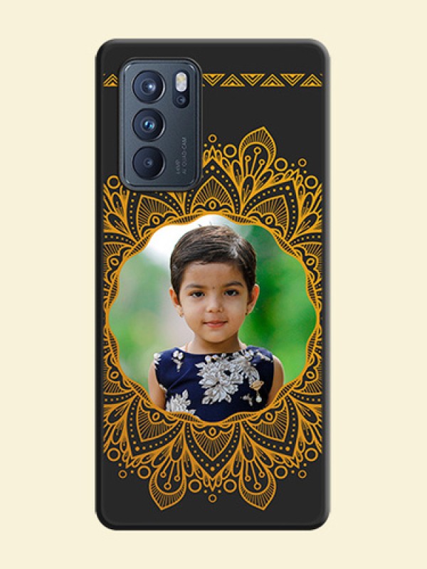 Round Image with Floral Design on Photo on Space Black Soft Matte Mobile Cover - Oppo Reno 6 Pro 5G