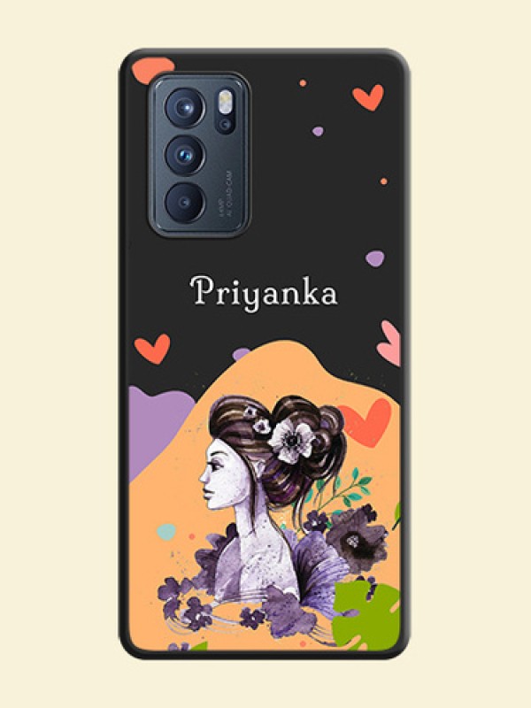 Namecase For Her With Fancy Lady Image On Space Black Personalized Soft Matte Phone Covers -Oppo Reno 6 Pro 5G