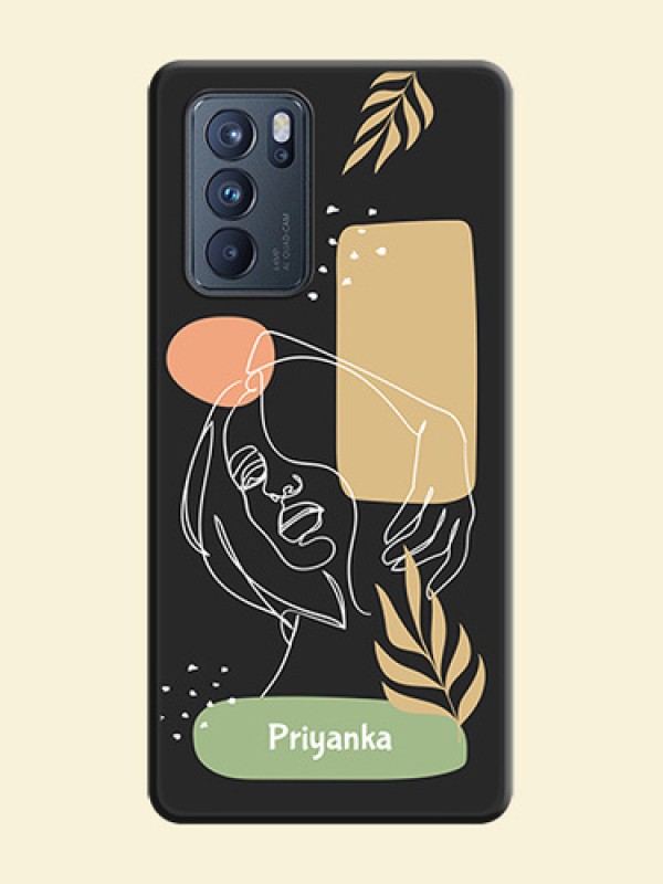 Custom Text With Line Art Of Women & Leaves Design On Space Black Personalized Soft Matte Phone Covers -Oppo Reno 6 Pro 5G