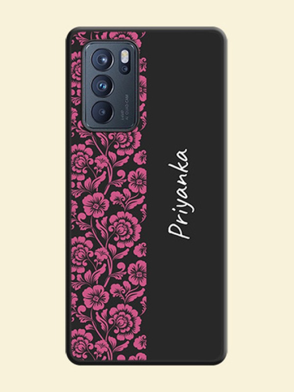Pink Floral Pattern Design With Custom Text On Space Black Personalized Soft Matte Phone Covers -Oppo Reno 6 Pro 5G